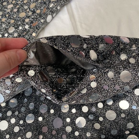 Vintage 1980s 1990s Glitzy Silver Pullover Long Duster Cardigan Disco Top Small - Picture 8 of 12